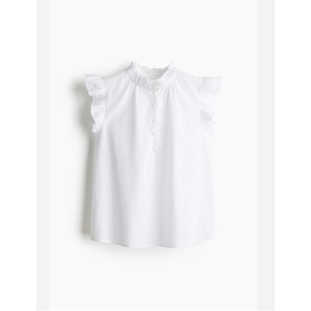 H&M Womens Linen Blend Shirt XXL White Cottagecore Romantic Beach Preppy‎ Spring